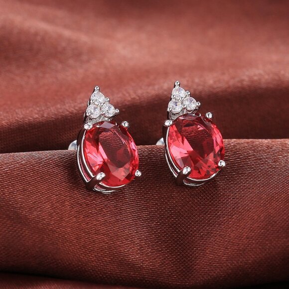Beautiful Big Colorful Oval CZ Pure Romantic Stud Earring For Women, HA4268 - Picture 1 of 2